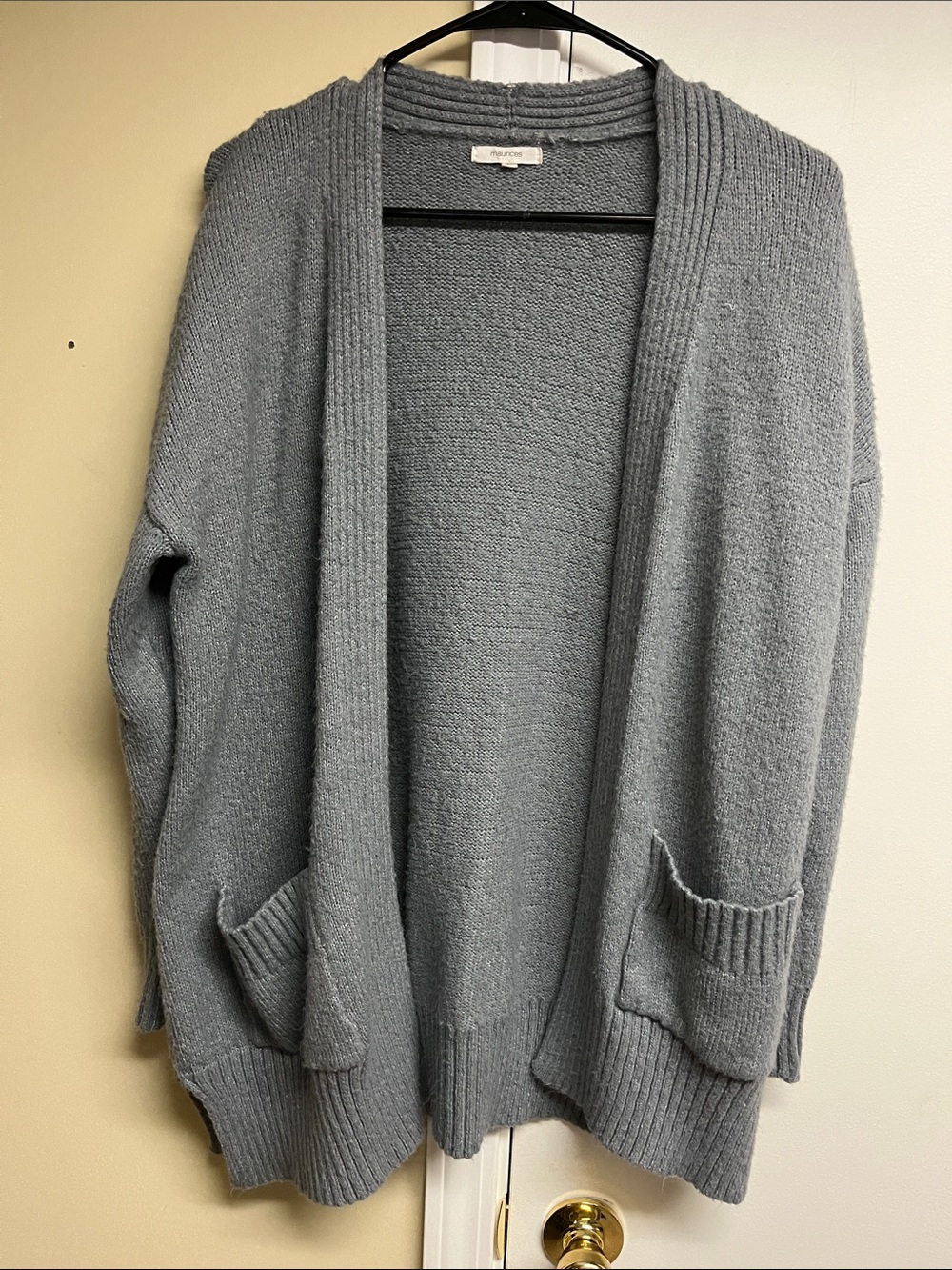 Light Gray Open-Front Ribbed-Trim Cardigan Sweater